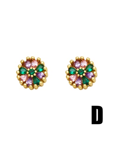 D Brass Cubic Zirconia Multi Color Geometric Cute Stud Earring