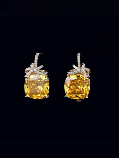 yellow Brass Cubic Zirconia Geometric Luxury Stud Earring