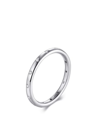 silver 925 Sterling Silver Rhinestone Round Minimalist Band Ring