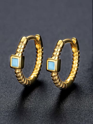 E22120803 18K Brass Turquoise Geometric Minimalist Huggie Earring