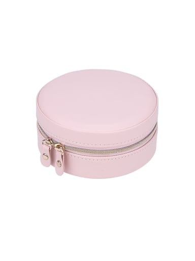 Pink Artificial Leather Round Jewelry Storage Box