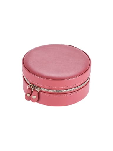 Red Artificial Leather Round Jewelry Storage Box