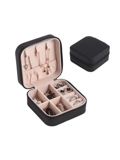 black 2 Layers PU Leather Jewelry Storage Box 10cmX10cmX5cm