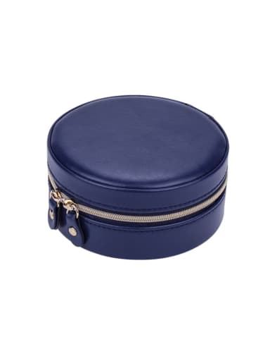 Blue Artificial Leather Round Jewelry Storage Box