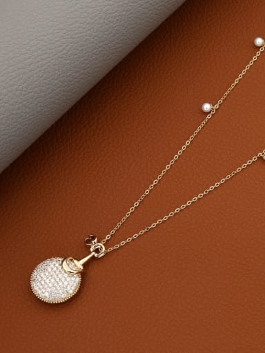 Brass Rhinestone White Round Minimalist Long Strand Necklace