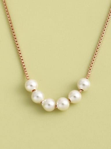 925 Sterling Silver Imitation Pearl White Minimalist Long Strand Necklace