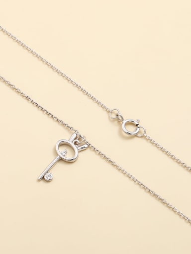 925 Sterling Silver Cubic Zirconia White Key Minimalist Link Necklace