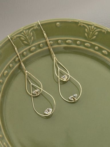 Brass Cubic Zirconia White Geometric Minimalist Drop Earring