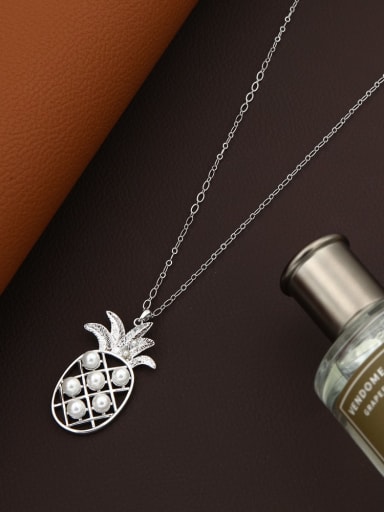 Brass Imitation Pearl White Friut Minimalist Long Strand Necklace