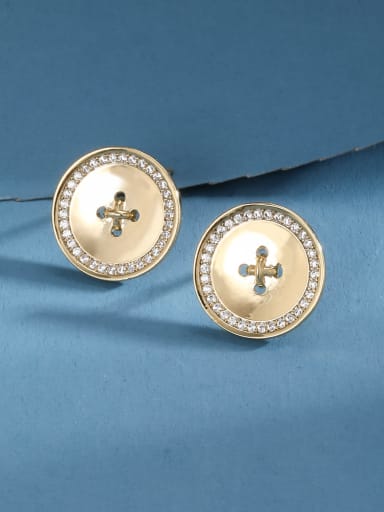 Brass Cubic Zirconia White Round Minimalist Stud Earring