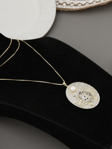 Brass Rhinestone White Oval Minimalist Long Strand Necklace