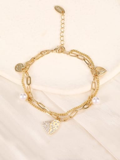 Brass Cubic Zirconia White Heart Dainty Adjustable Bracelet