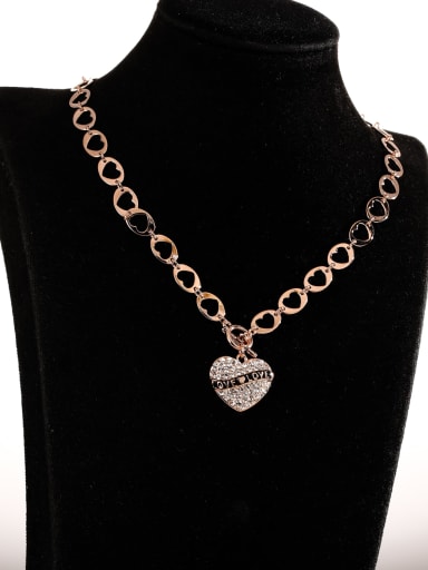 Brass Rhinestone Heart Long Strand Necklace