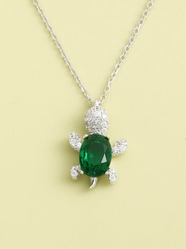 White 925 Sterling Silver Cubic Zirconia Green Turtle Minimalist Long Strand Necklace