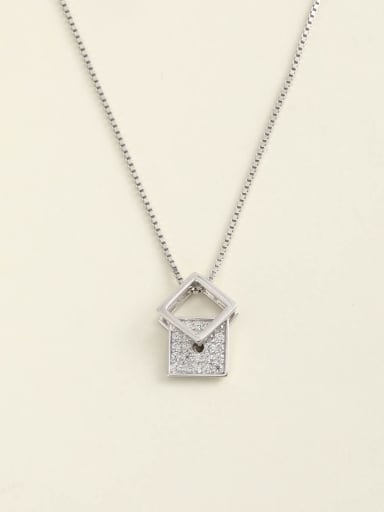 White 925 Sterling Silver Cubic Zirconia White Square Minimalist Long Strand Necklace