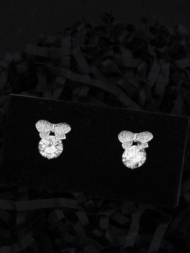 Brass Cubic Zirconia White Bowknot Classic Stud Earring