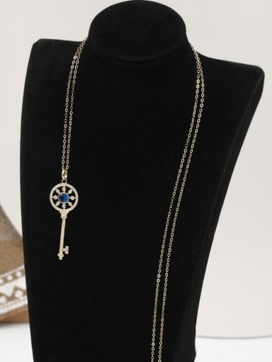 Brass Cubic Zirconia White Key Minimalist Long Strand Necklace