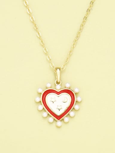 925 Sterling Silver Imitation Pearl White Enamel Heart Necklace