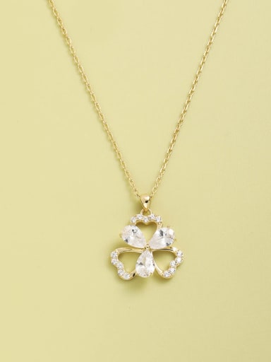 Gold 925 Sterling Silver Cubic Zirconia White Flower Minimalist Necklace