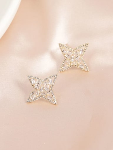 Brass Cubic Zirconia White Star Minimalist Stud Earring