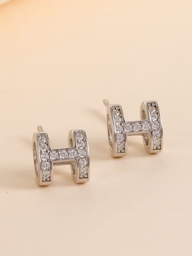 925 Sterling Silver Cubic Zirconia Letter Classic Stud Earring