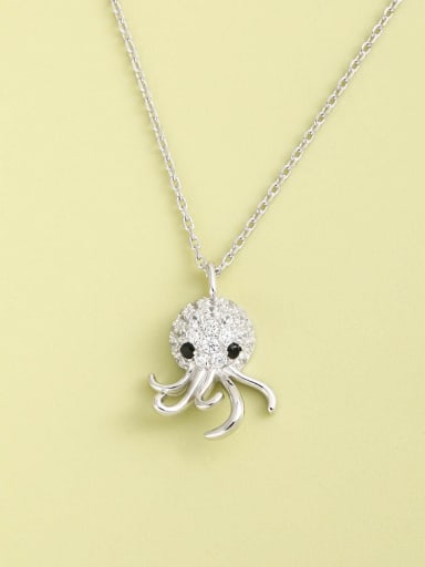 White 925 Sterling Silver Cubic Zirconia White Octopus Minimalist Long Strand Necklace