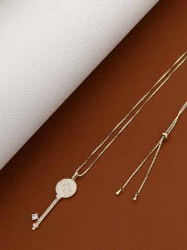 Brass Rhinestone White Key Minimalist Long Strand Necklace
