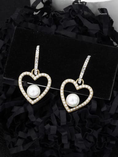 Brass Cubic Zirconia White Heart Minimalist Stud Earring