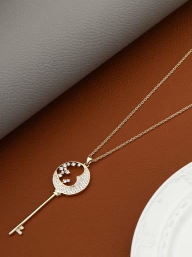 Brass Cubic Zirconia White Key Minimalist Long Strand Necklace