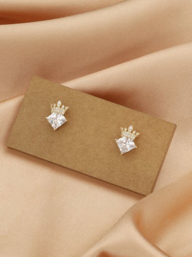 Brass Cubic Zirconia White Crown Minimalist Stud Earring