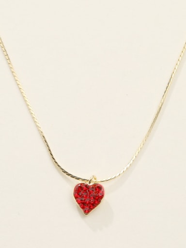 925 Sterling Silver Rhinestone Red Heart Minimalist Long Strand Necklace