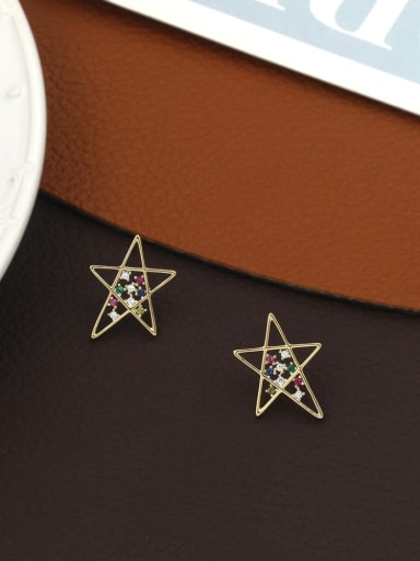 Gold Brass Rhinestone Multi Color Star Stud Earring