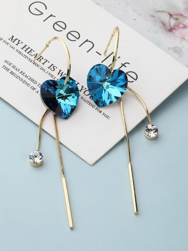 Brass Cubic Zirconia Blue Heart Minimalist Drop Earring