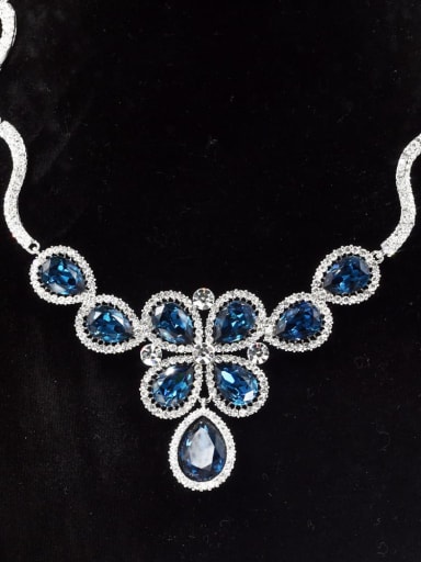 Brass Cubic Zirconia Blue Water Drop Luxury Bib Necklace