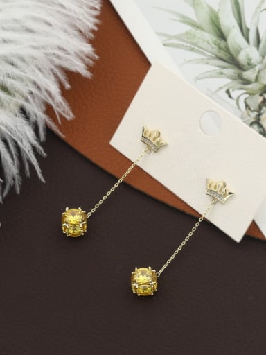 Golden Topaz Brass Crystal Yellow Crown Stud Earring