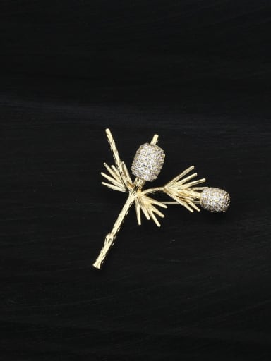 Brass Rhinestone White Leaf Minimalist Brooch