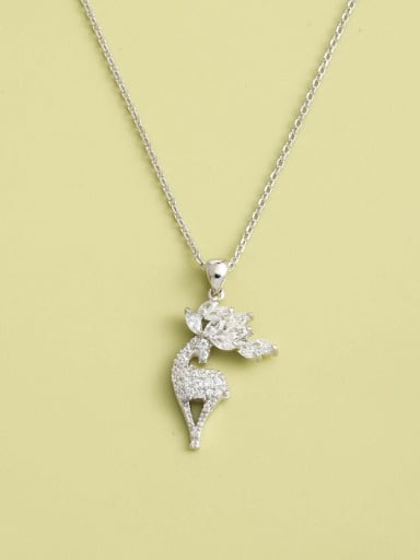 925 Sterling Silver Cubic Zirconia White Deer Minimalist Long Strand Necklace