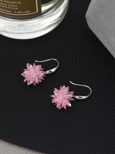Brass Cubic Zirconia Pink Geometric Minimalist Hook Earring