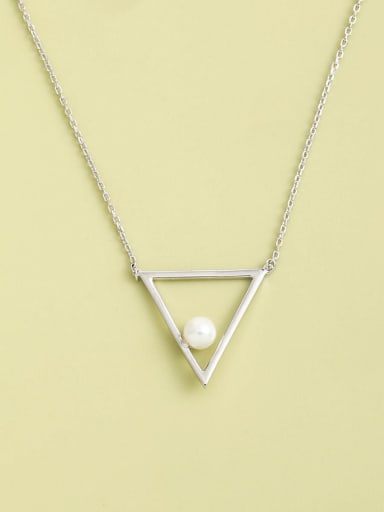 925 Sterling Silver Imitation Pearl White Triangle Minimalist Long Strand Necklace