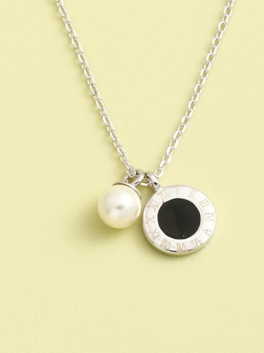 925 Sterling Silver Imitation Pearl White Round Minimalist Necklace
