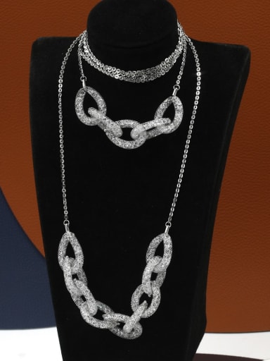Brass Crystal White Geometric Minimalist Long Strand Necklace