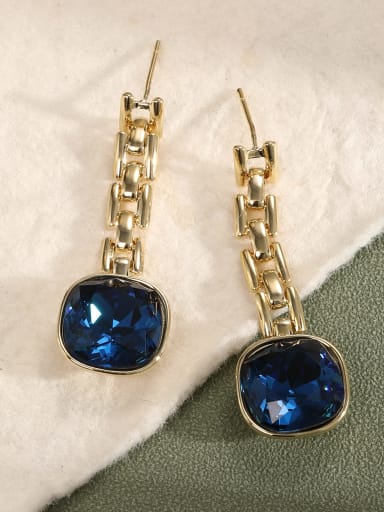 Brass Cubic Zirconia Blue Square Dainty Drop Earring