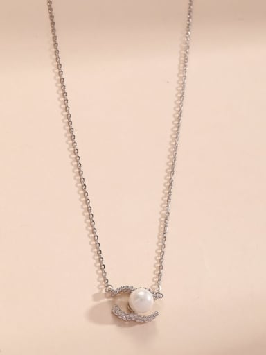 925 Sterling Silver Imitation Pearl White Letter Classic Long Strand Necklace