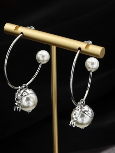 Brass Imitation Pearl White Geometric Minimalist Drop Earring