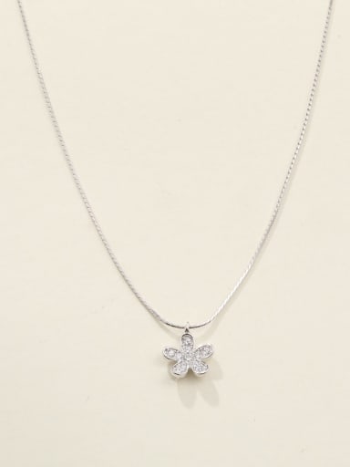 White 925 Sterling Silver Cubic Zirconia White Flower Minimalist Long Strand Necklace