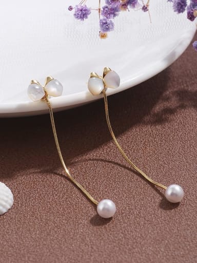 Brass Shell  Fashion tassel  bow shaped inlaid Fritillaria Earrings