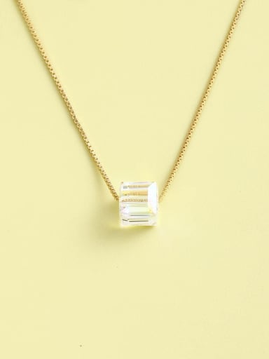 Gold 925 Sterling Silver Crystal White Square Minimalist Long Strand Necklace