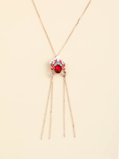 925 Sterling Silver Crystal Red Enamel Classic Necklace