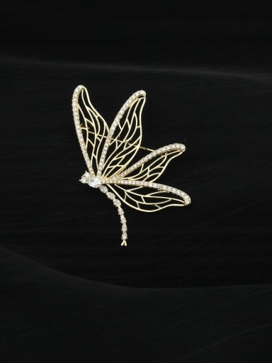 Brass Rhinestone White Dragonfly Minimalist Brooch