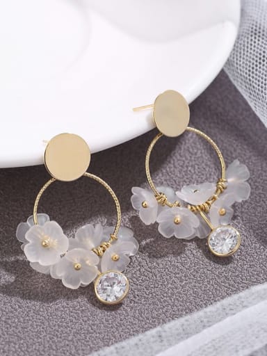 Brass  Cubic Zirconia flower simple Earrings